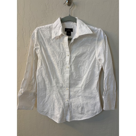Brooks Brothers Eyelet Shirt White Button Down Long Sleeve Cotton Sz 6‎ - Picture 1 of 6